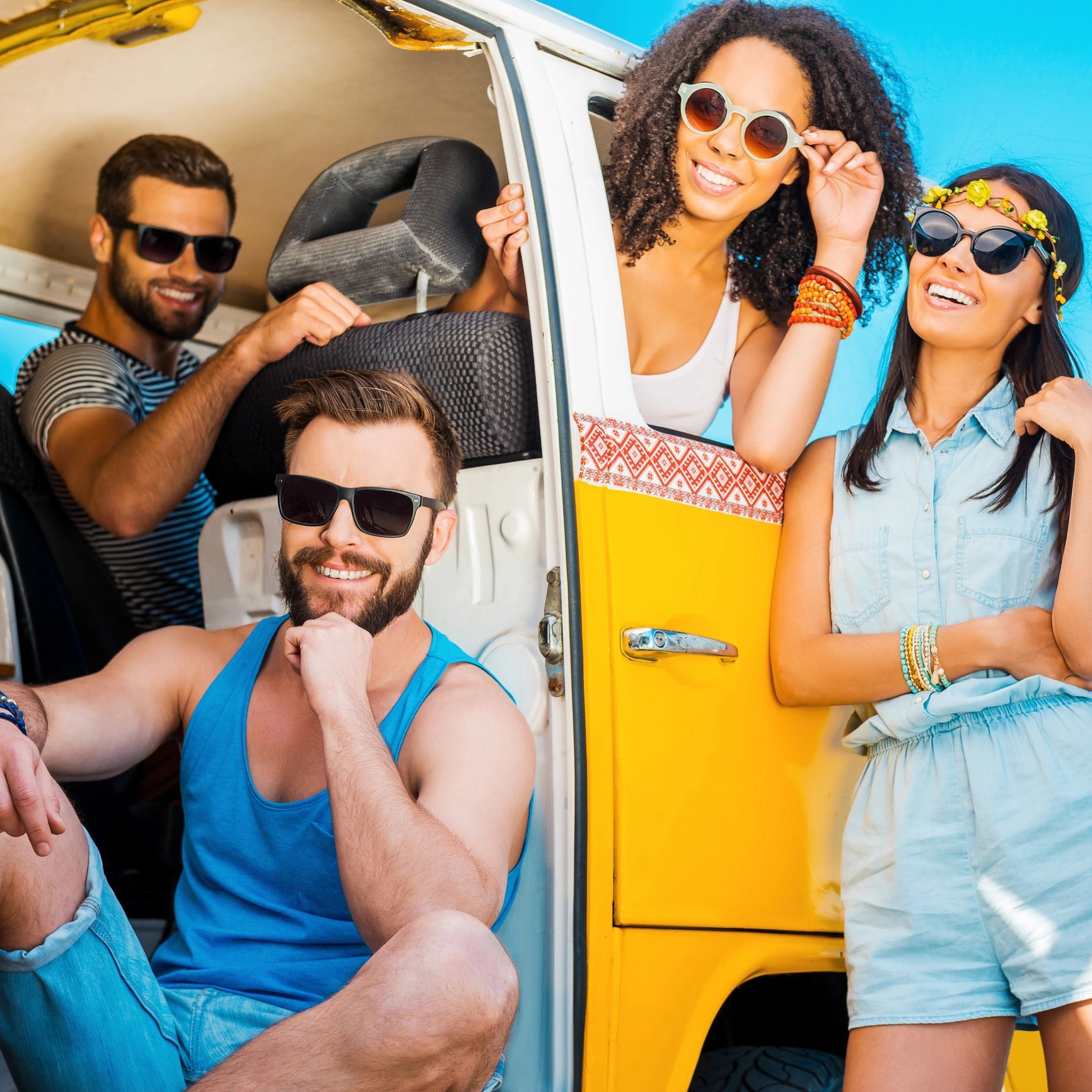 Satisfied RV owners during a road trip